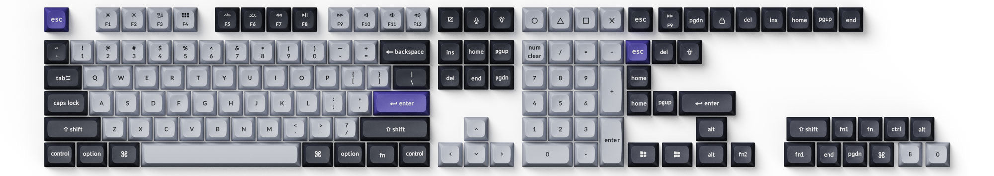 Double Shot KSA PBT Keycap Full Keycap Set - Gray and Silver