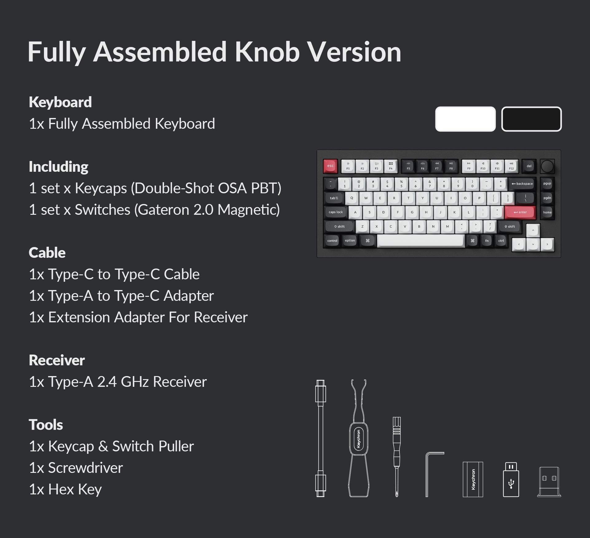 Package list of Keychron Q1 HE Wireless QMK Custom Magnetic Switch Keyboard