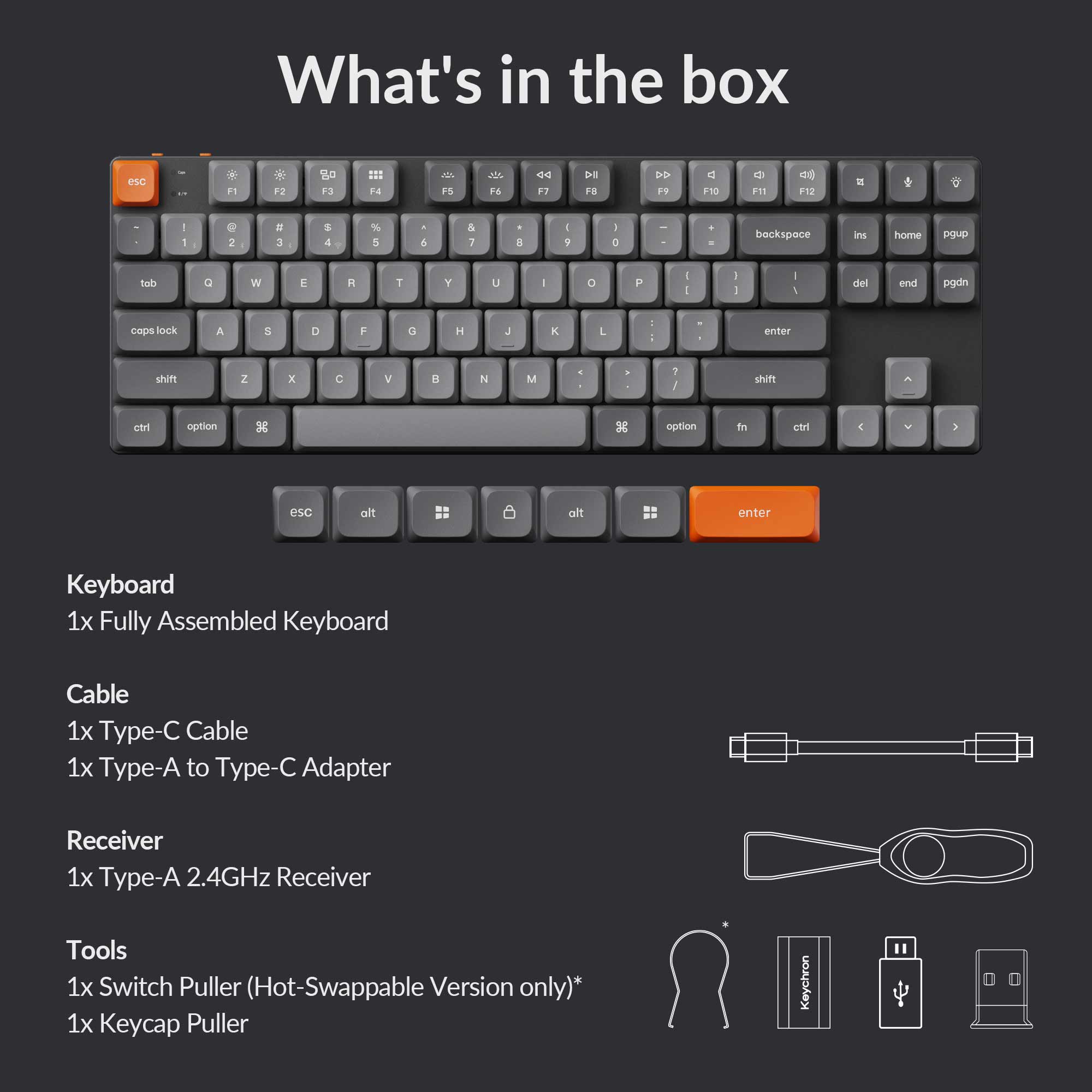 Package list of the Keychron K1 Max Wireless Mechanical Keyboard