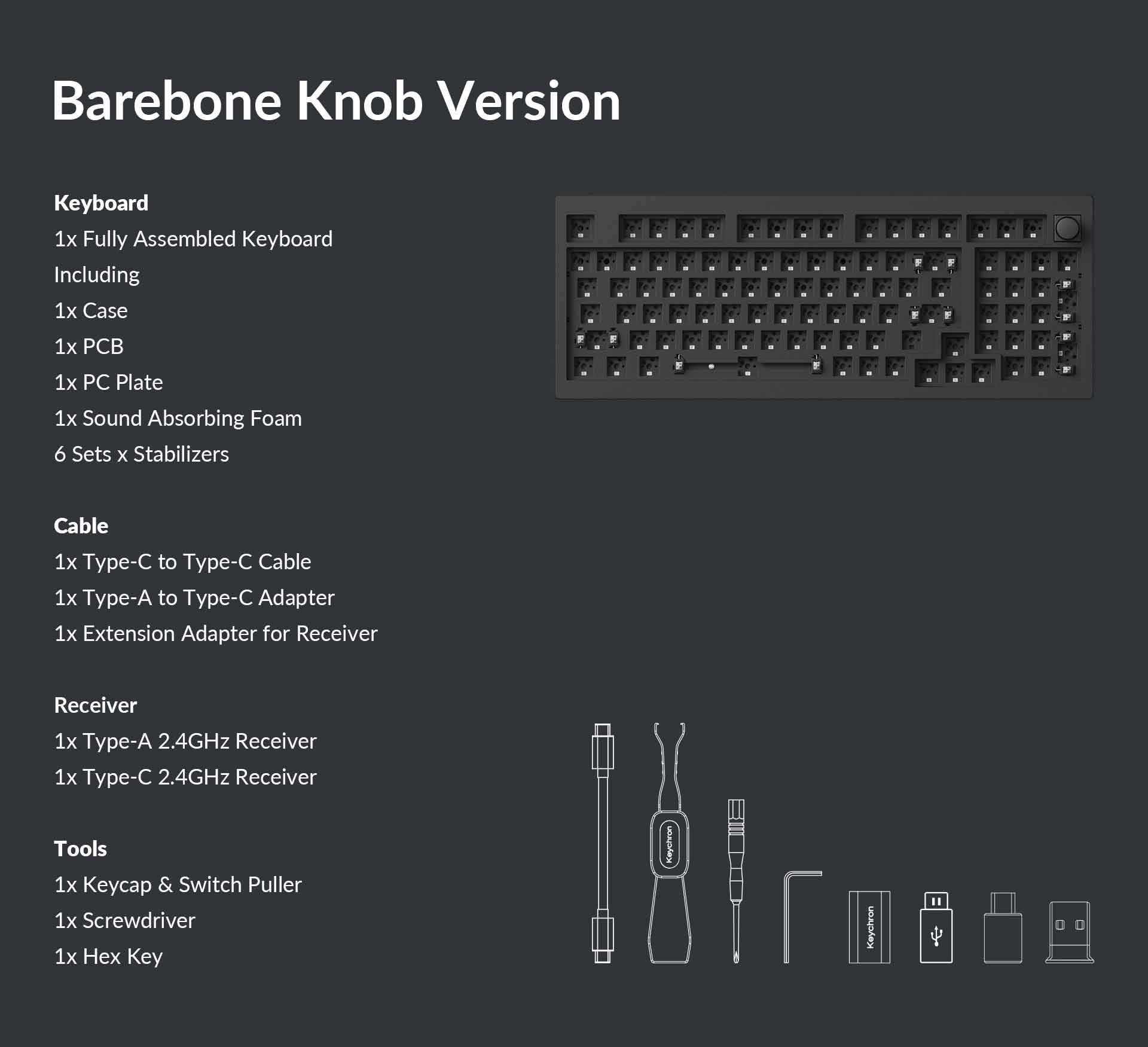Package list of Keychron V5 Max Custom Mechanical Keyboard Barebone Version
