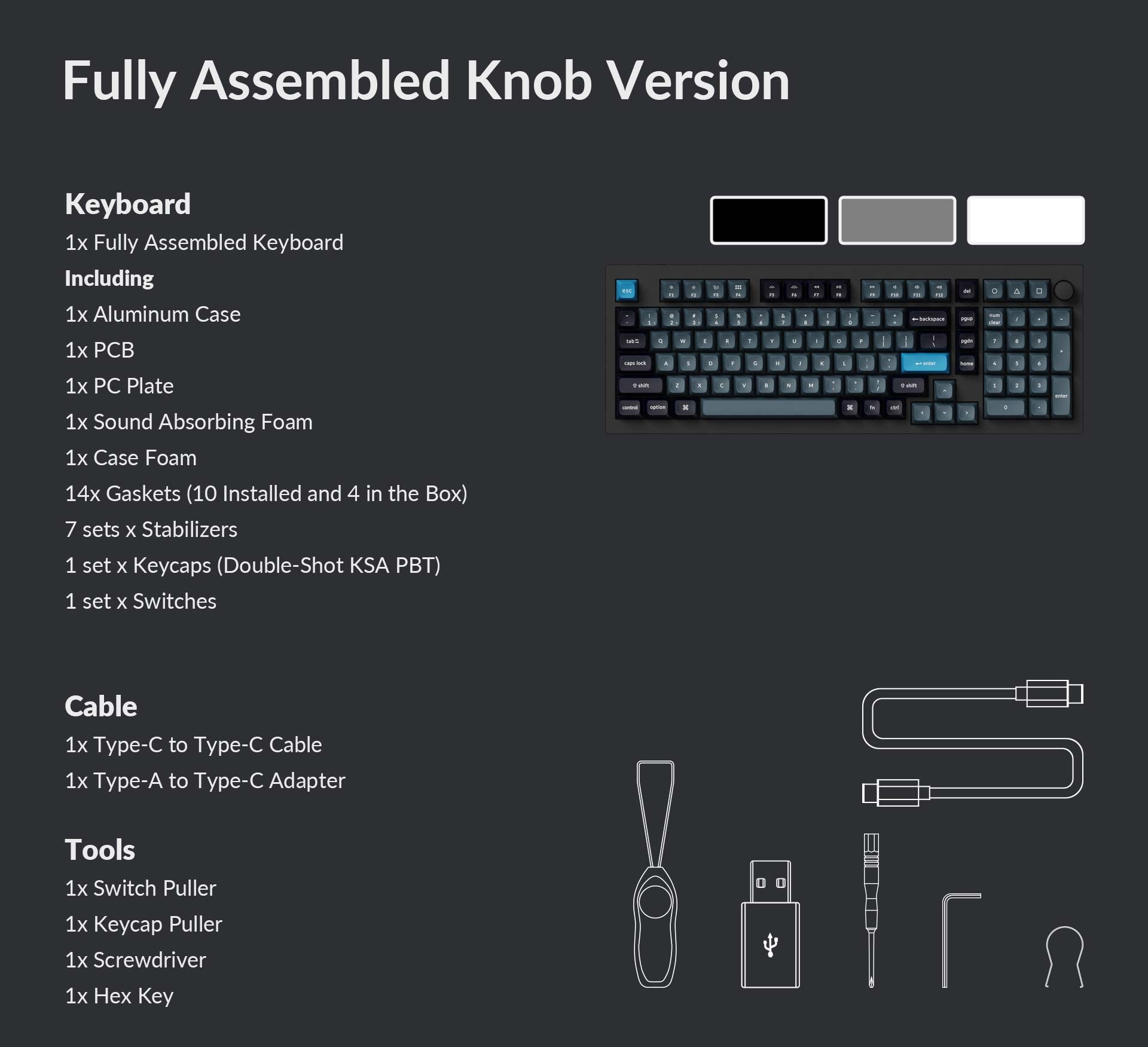 Package list of Keychron Q5 Pro fully assembled knob version